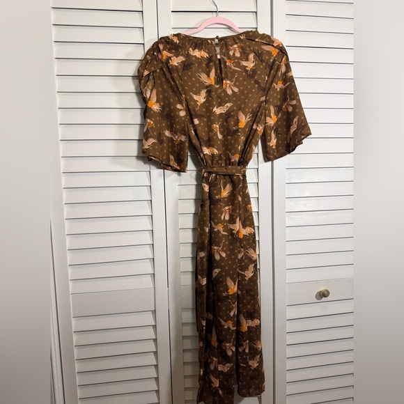 Happy Nature by Kate Hudson Brown Floral & Crane Women's Midi Dress Size Small - Picture 7 of 7